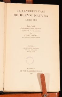 1947 3vol Titi Lucreti Cari Edited by Cyril Bailey Lucretius