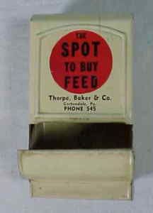 Thorpe Baker Feed Co Carbondale PA Match Holder