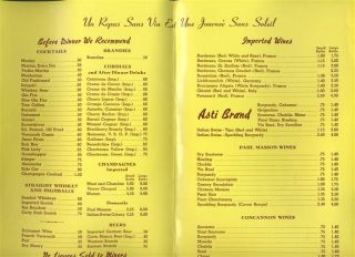 Taix French Restaurant Menu Wine List Los Angeles California 1958 