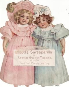 Antique Victorian Trade Card Diecut Calendar Girls Hoods Sarsaparilla 