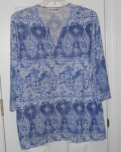 Cathy Daniels Womens 1x Tunic Top Blue Polyester Spandex