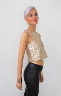 Disco Gold Rush Full Sequin Glitter Key Hole Cut Out Back Cami Top 6 8 