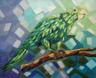 Painting Parrot Naive Texture Art Dominican Cuban Puerto Rico Carolina 