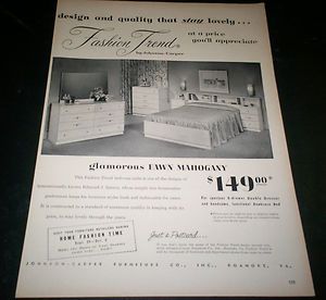 1953 Ad Johnson Carper Fashion Trend Glamorous Fawn Mahogany Bedroom 