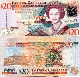 East Caribbean St 20 Dollars 2008 P 49 UNC CV $30 QEII