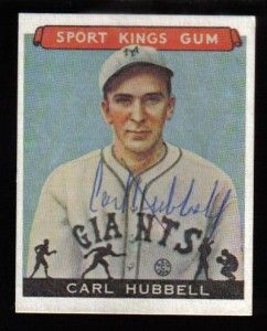 Carl Hubbell D 1988 Signed 1933 Goudey Sport Kings Reprint Card 