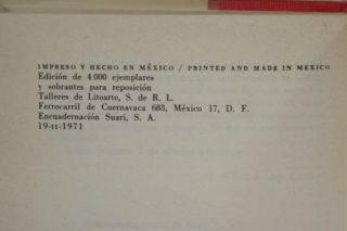 surviving copy of Carlos Fuentes novel, Cambio De Piel. Authors 