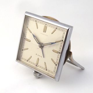 Angelus 8 Days Art Deco Silvered Alarm Clock 1930S
