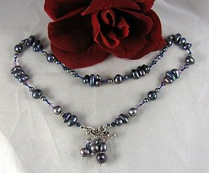Sterling Silver Peacock Pearl Tassle Toggle Necklace CAT RESCUE