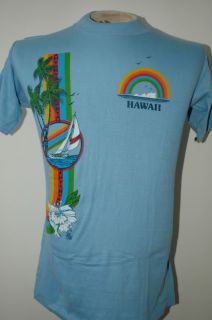 Vintage 70s Hawaii T Shirt Deadstock Poly Tees Surf M