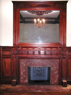 Antique Mahogany Room, ornate ceiling beams & huge carved mantel