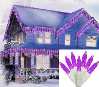 Set of 70 Purple LED M5 Twinkle Icicle Christmas Lights White Wire 