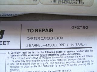   71 Dodge Dart Fury Scamp Carter BBD Carburetor Rebuild Carquest 602a