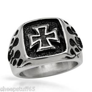 Stainless Steel Mens Celtic Cross with Flame Ring Size 10