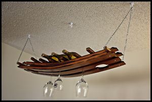 Hanging Wine Glass Bottle Rack Made From Oak Barrel Stave 16