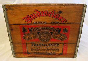    BUDWEISER Anheuser Busch Beer Wooden Record ALBUM Storage Crate Box