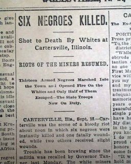1899 Old Newspaper Carterville IL Illinois Coal Mine Race Riot Negroes 