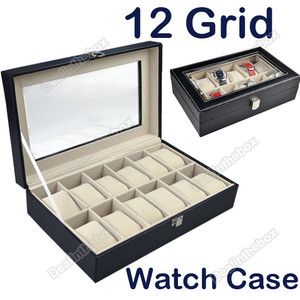 Exclusive 12 Grid Watches Display Storage Box Case Watch Holder Faux 