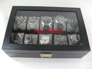 10 watch Clear Top Faux Leather Display Case Box + Free Polishing 