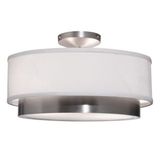   Semi Flush Mount Ceiling Lighting Fixture Brushed Nickel White Linen