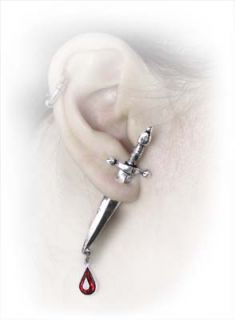 Alchemy Gothic Cesares Veto Pewter Crystal Dagger Earring