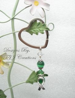Green Key Chain Awareness Swarovski Crystal Hope Ribbon Jewelry 