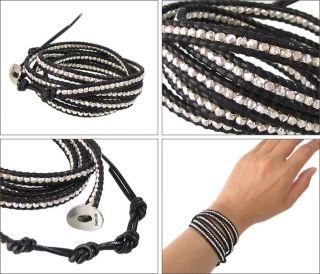 Chan Luu Sterling Silver & Black Leather Wrap Bracelet