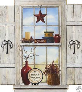 Country SHUTTER WINDOW with WILLOWS 3 4X3 ft Wallpaper Wall Decor 