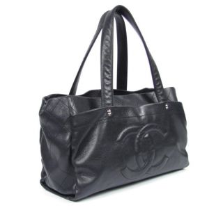 Chanel Executive Tote Bag Black Caviar Leather Handbag Large Purse 