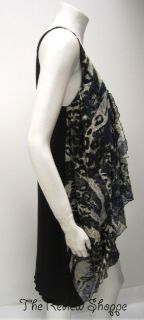 Simon Chang Mixed Animal Print Blue Asymmetrical Sleeveless Lace Dress 