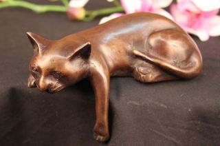 Signed Loet Vanderveen Desk Top Adorable Cat Bronze Sculpture Statue 