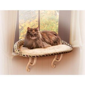 Kitty Sill Deluxe Cat Bed with Bolster Tan Print