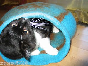 Cat House Cave Vessel Bed (Puppy, Small Dog) Sheep Wool Wet Felted 
