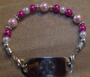 Pastel & Hot Pink+White) Beaded Medical Tag Bracelet / Deco. Watch 