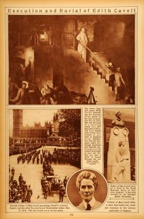 1922 Rotogravure Edith Cavell Nurse Execution Brussels Parliament 