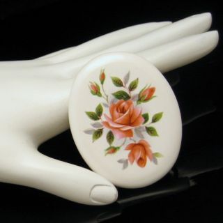   ENGLAND Vintage Large Oval Statement Brooch Pin Ceramic Roses Design