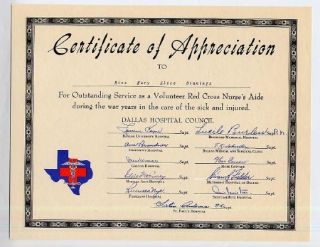 ww2 volunteer red cross nurse s aide certificate measures about 9 1 4 