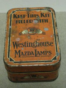 Vintage Westinghouse Mazda Lamps Spare Bulb Tin with Two Bulbs Inside 