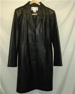 Chadwicks Black Leather Overcoat/Trench Coat Womens Size Large
