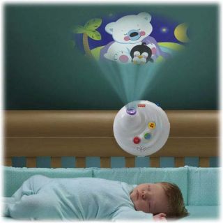 Converts to music box with ceiling projection for older babies.