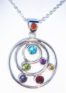 Silver Gemstone Radiating Chakra Yoga Pendant Jewelry