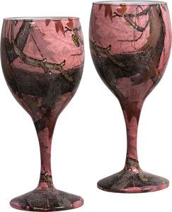 Camo Wine Glasses~set of 2, Pink, 8 oz, also in green camo 094