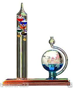 Chaney Instrument Galileo Thermometer with Glass Globe Barometer