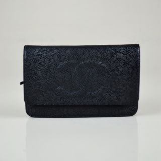Chanel Black Caviar Leather Timeless CC Wallet On A Chain (WOC)