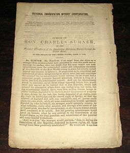 1864 SPEECH Charles SUMNER Abolitionist CIVIL WAR Emancipation LINCOLN 