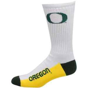 Oregon Ducks White Tri Color Team Logo Crew Socks