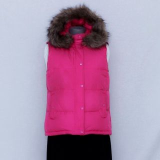   warm goose down sleeveless jacket vest, removable hood, zip., snaps.S