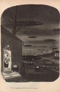1952 Charles Addams Art UFO Alien Spaceship Halloween 50s The New 