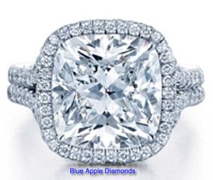   Carat Cushion Cut HaloTwo Shank Diamond Ring GIA Certified D E SI1 SI2