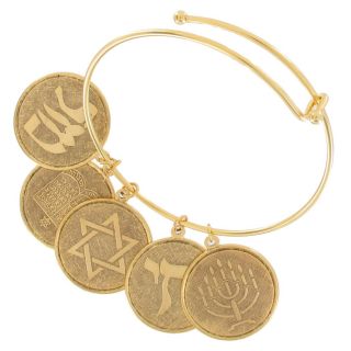 Bangle Charm Bracelet Gold Plated Jewish Hebrew Coin Torah Menorah 